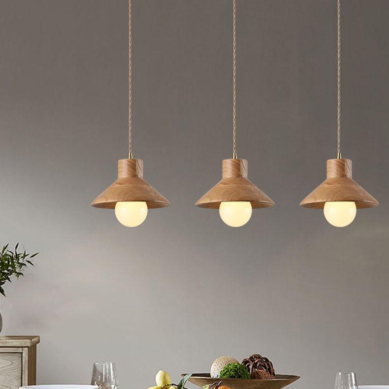 Wood Cone Pendant Lamp Contemporary Style Hanging Light for Dining Room