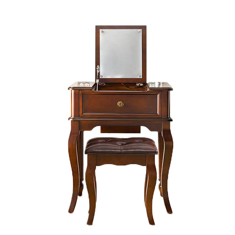 Traditional Flip-Top Vanity Dressing Table Wooden Makeup Vanity Set