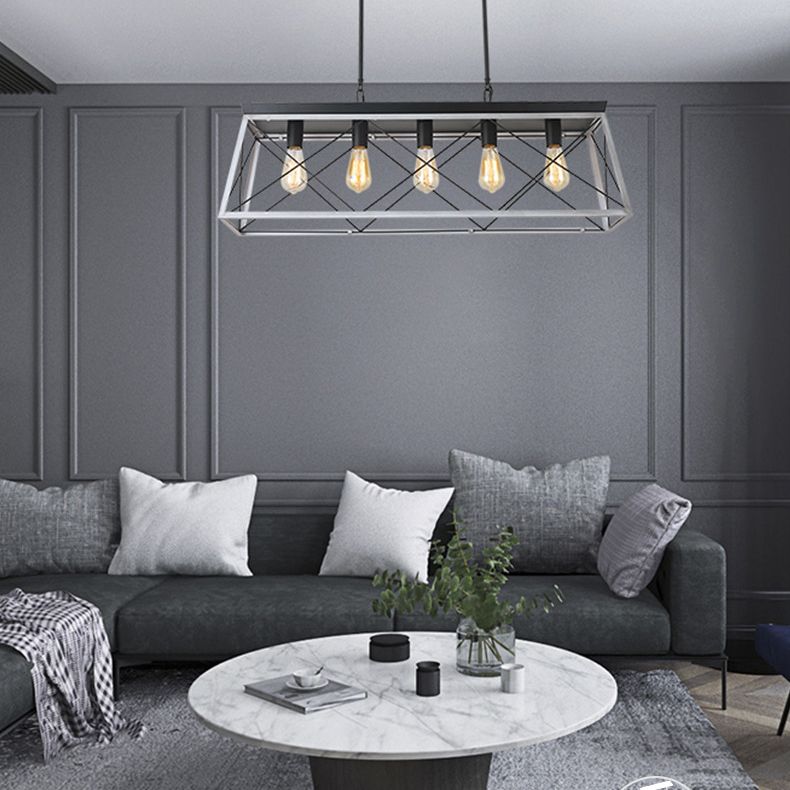 Rectangle Hanging Island Lights Industrial Iron Pendant Lighting for Restaurant
