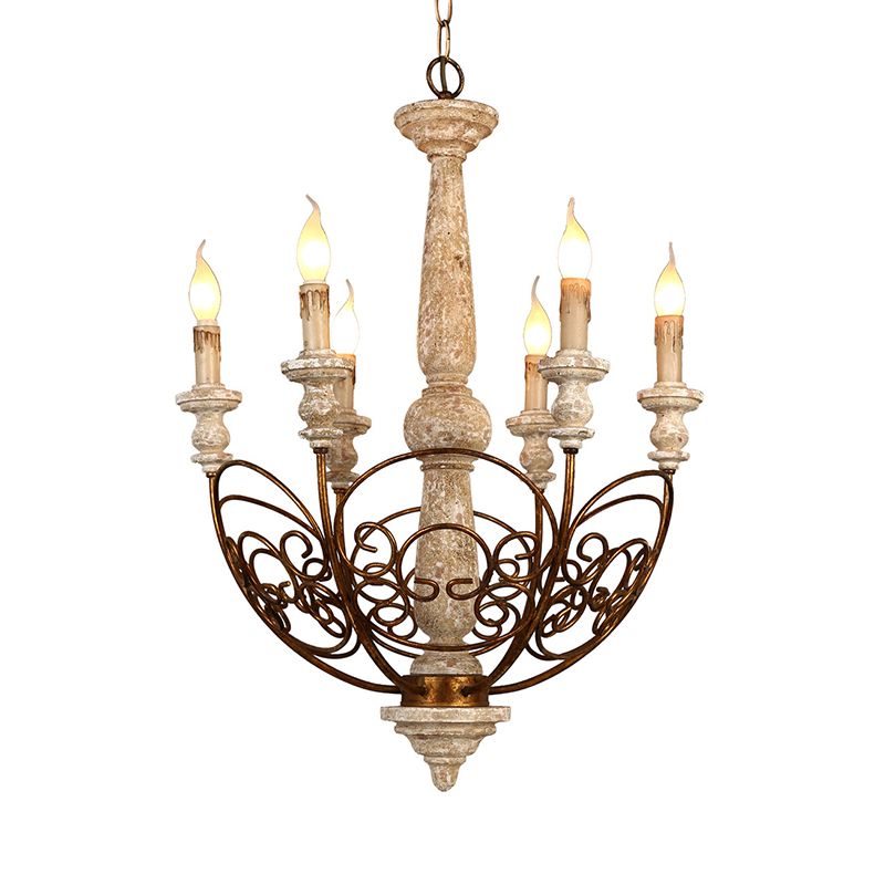 Brass 6 lumières lustre éclairage rustique en bois candélabre pendentif pour le salon