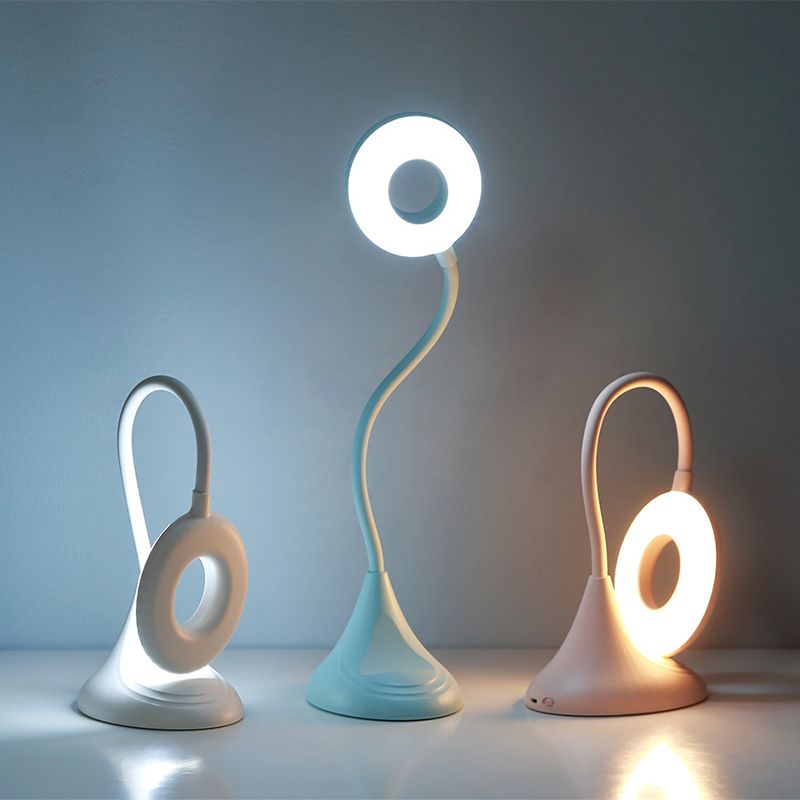 Blue/Pink/White Circular Desk Lamp Modern Plastic LED Touch Sensitive Reading Light for Bedside
