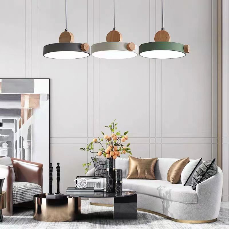 Modern Style Round Down Lighting Wood Multi Lights Hanging Ceiling Lights