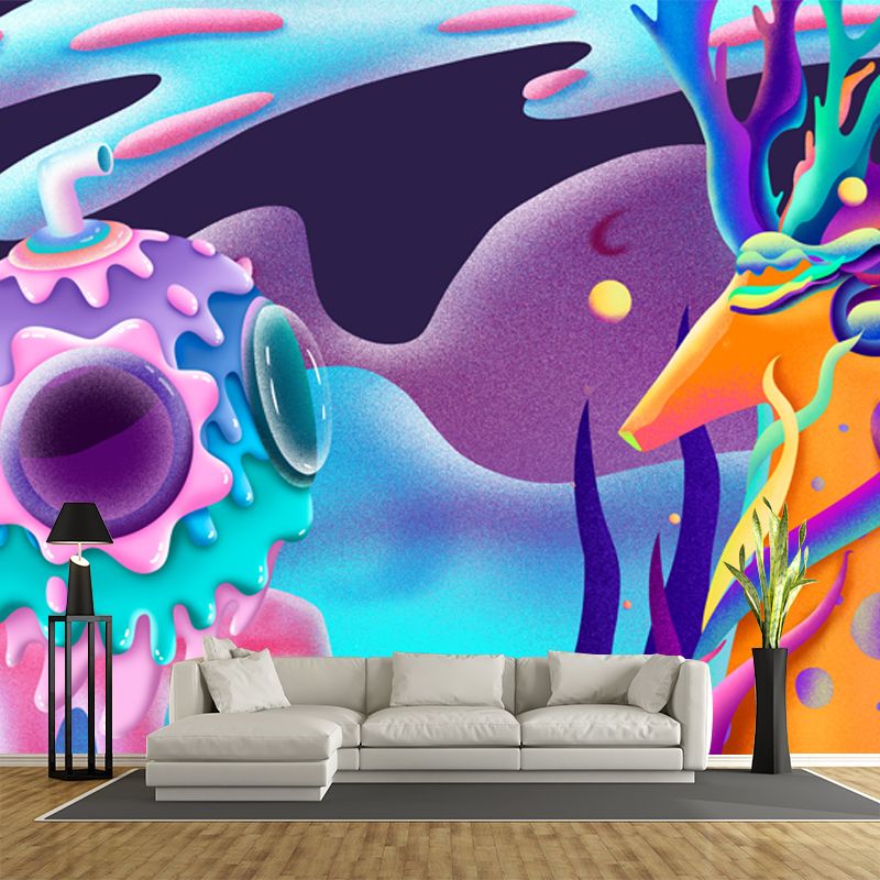 Illustration Deer and Ball Mural for Living Room, Blur-Purple, Personalized Size