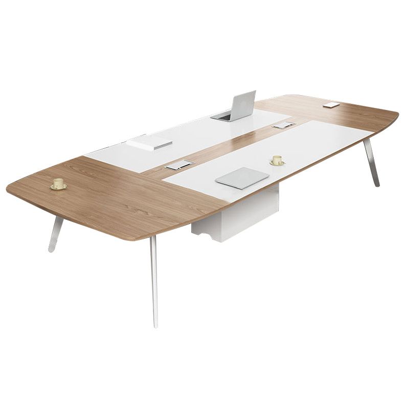 Artificial Wood Writing Desk Curved Industrial Office Desk in White and Natural