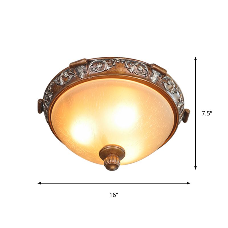 Opal Glas Kuppelförmige Deckenbeleuchtung Retro-Stil 3/5-Birne-Zeichnung Zimmer bündig mit Carving Flower in Brown, 16 "/19.5" /21.5 " Breite