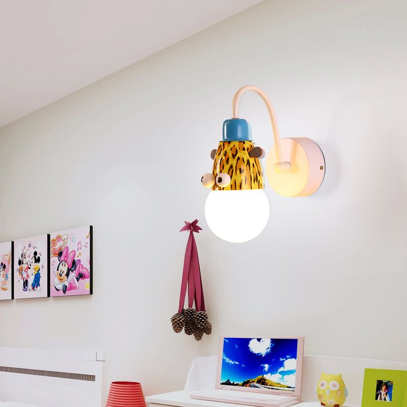 Kids Style Animal Sconce Lamp Metallic 1 Bulb Childrens Bedroom Wall Mount Lighting in White