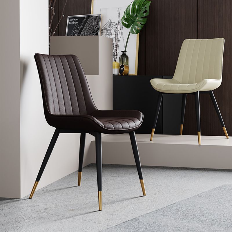 Home Scandinavian Arm Chair Upholstered Solid Back Metal Dining Room Chair