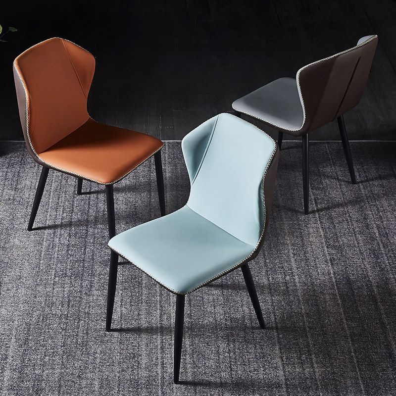 Silla lateral de comedor de diseño moderno, silla de cuero sin brazos para el hogar