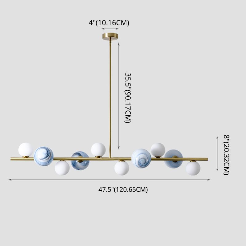 Minimalisme moderne Gold Metal Island Pendant Lighting Sphérique Glass Island Plafond Light pour table à manger