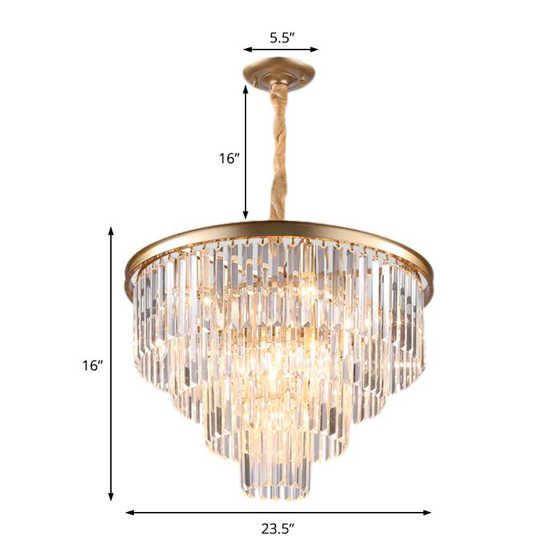 Zwart/goud verstelbare taps toelopende kroonluchter lamp Minimalistisch 6/9/15-licht kristal hangerverlichting, 19,5 "/23.5" /31,5 "W