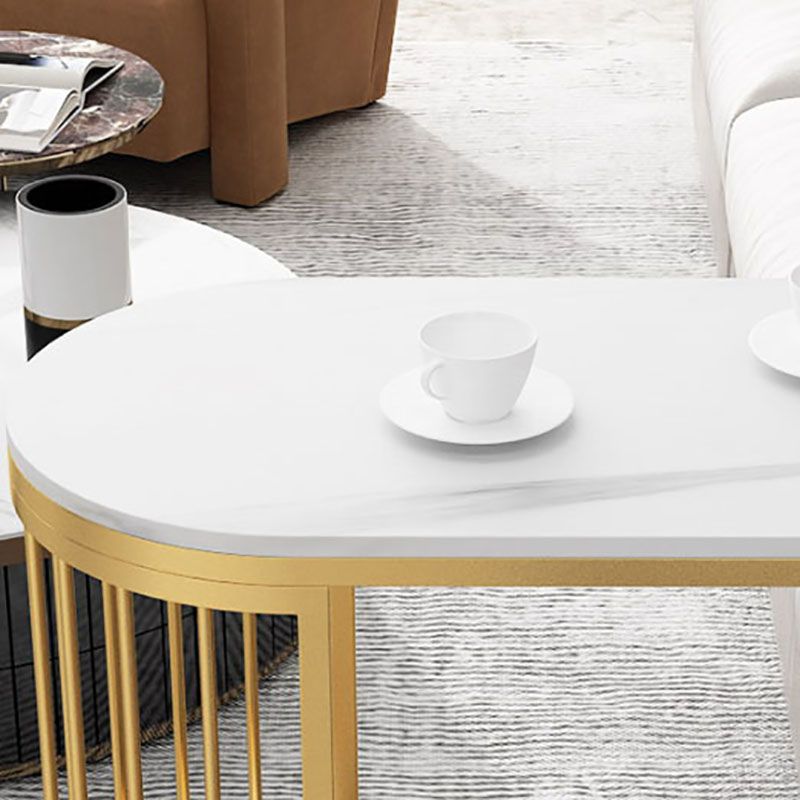 Glam Stone Indoor Bar Dining Table Iron Double Pedestal Bistro Table with Shelve