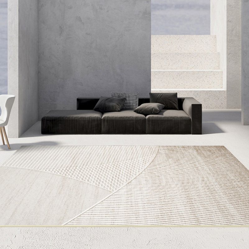 Grey Modern Rug Polyester Stripe Indoor Rug Stain Resistant Carpet for Home Decoration