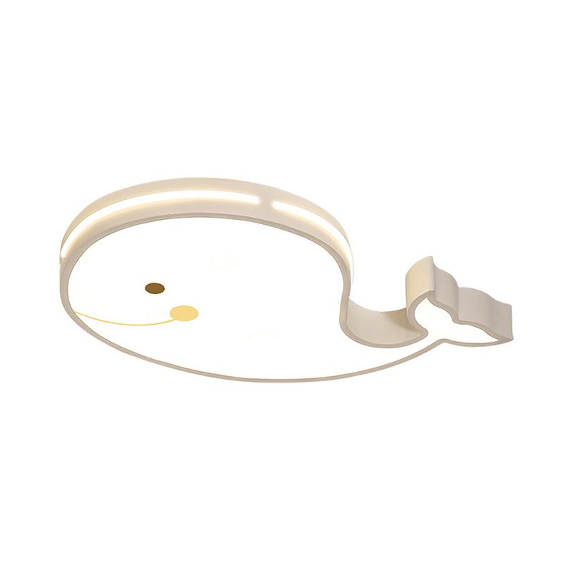 Animal Flush Mount Lamp Kid Metal LED Nursery Flushmount Ceiling Fixture in White