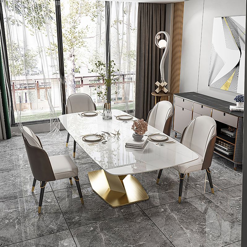 Glam Dinette Set 1/2/5/7 Pieces Rectangle White Sintered Stone Top Dining Table Set
