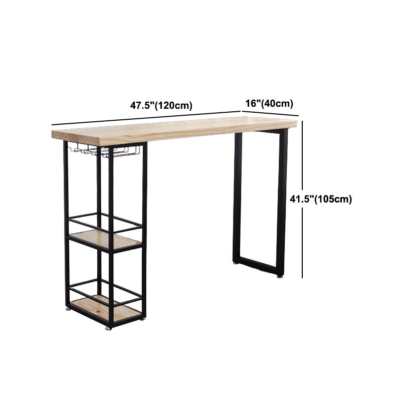 Natural Rectangle Bar Dining Table Pedestal Solid Wood Bar Height Table with Shelves