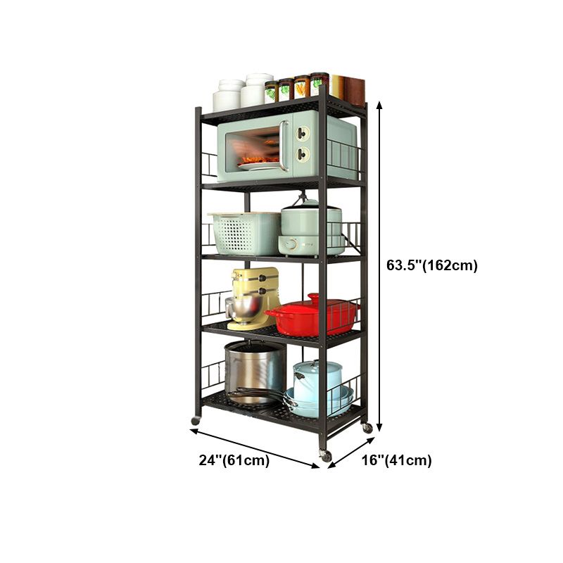 Contemporary Folding Steel Etagere Bookshelf with Caster Wheels