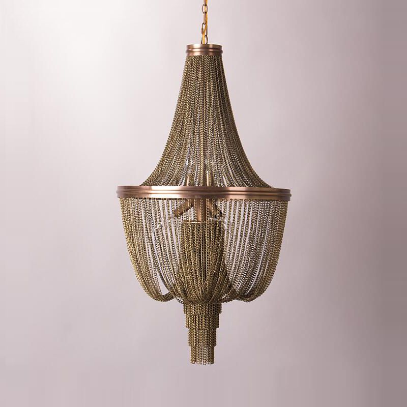 Lodge Chain Fringe Chandelier Lamp 6 Lights Metallic Pendant Light Kit in Brown for Living Room