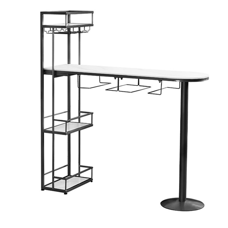 Contemporary Bar Dining Table Metal Frame Bar Table with Wine Rack