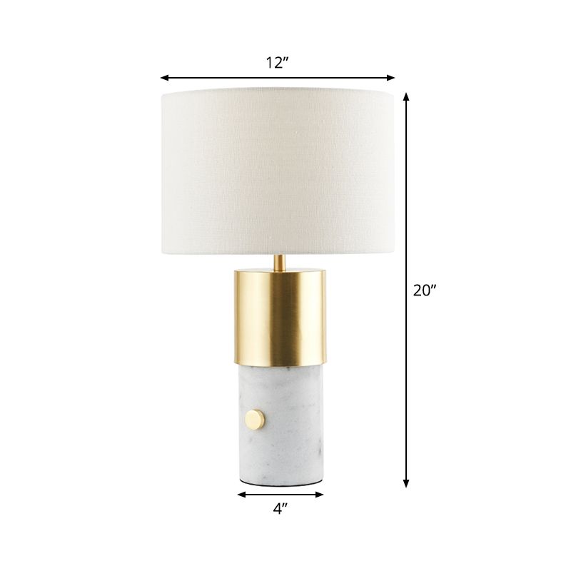 Lampe nocturne nordique 1 lampe blanche Éclairage de table en marbre avec tambour de tambour pour chambre à coucher