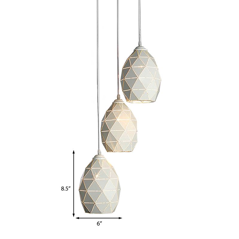3 Lights Metal Pendant Lighting Modern Style White Geometric Indoor Hanging Ceiling Light, Linear/Round Canopy
