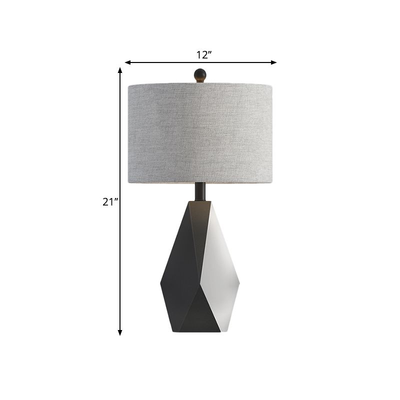 Stofcilindertafellamp Minimale 1 lamp grijze afwerking nachtverlichting met metalen geometrische basis