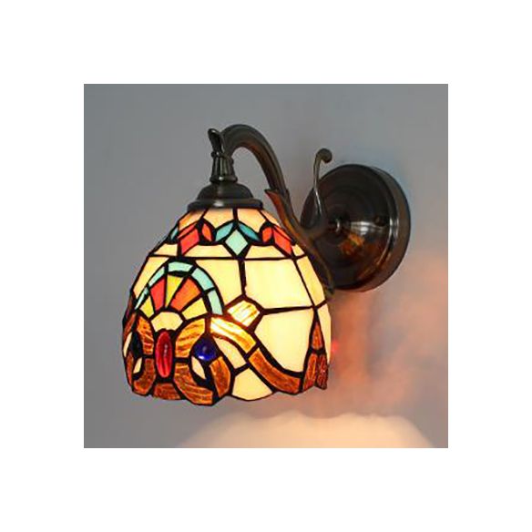 Stained Glass Wall Lighting Tiffany Rustic 1 Light Wall Mount Light in Brown/Blue/Beige/Blue-White for Bedroom