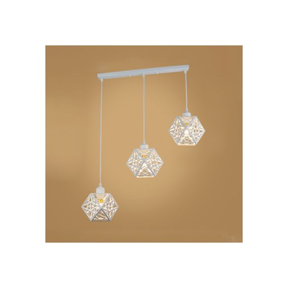 Loft Industrial Faceted Cage Anhängerlampe 3 Lichter Metallic Hanging Light mit einstellbarem Kabel in Weiß