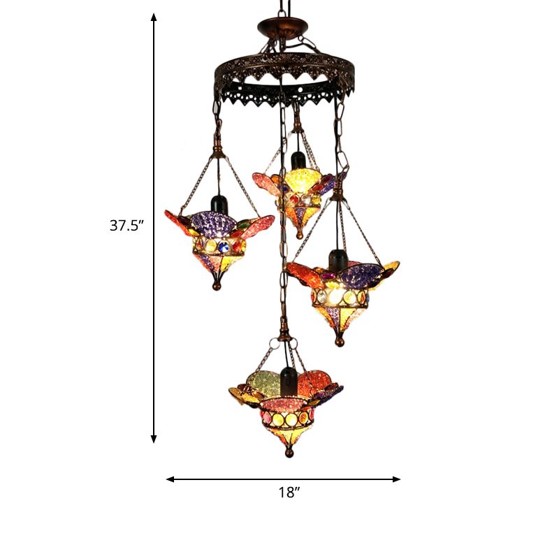 Lantern Metal Chandelier Lighting Fixture Bohemian 4 Bulbs Restaurant Ceiling Light in Yellow/Orange/Purple