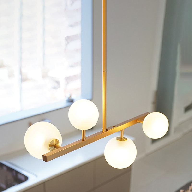 Gold Metal Island Lights Modern Multi-Head Restaurant Hanging Lamps with Globe Glass Shade