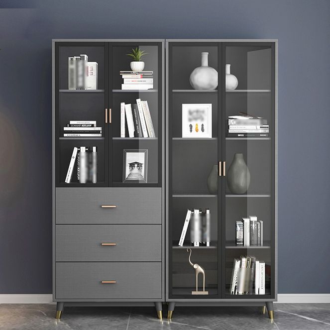 Manufactured Wood Glam Standard Bookcase Closed Back Bookcase with Glass Door