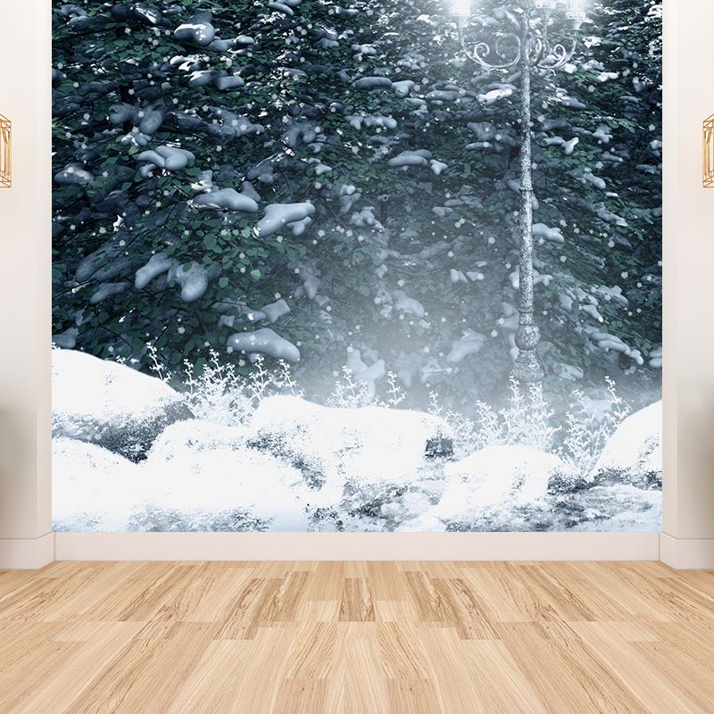 Modern Winter Forest Mural Non-Woven Texture Waterproof White Wall Art for Bedroom