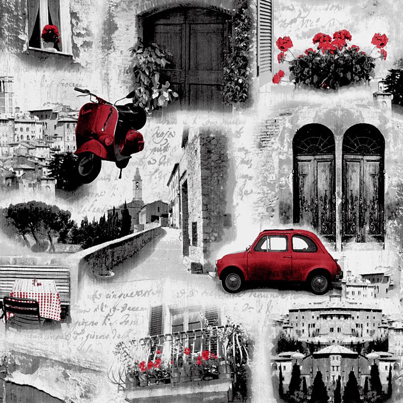 Vintage European Streets Wallpaper Flowers and Buildings and Waterproof Non-Pasted Wall Decor, 31' by 20.5"