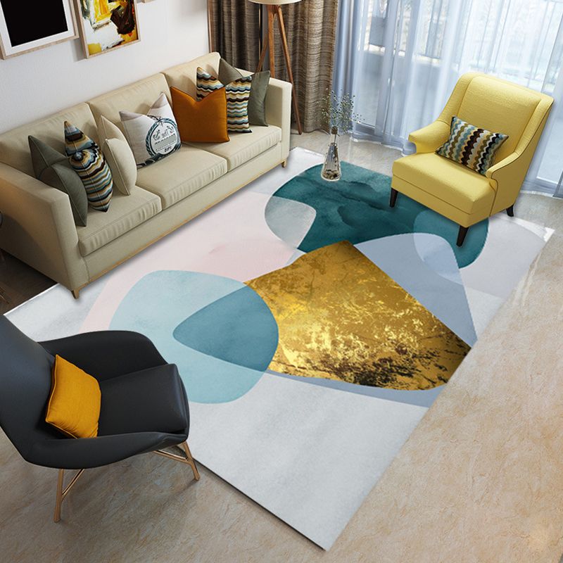 Glam Living Room Rug Multi Colored Abstract Pattern Carpet Synthetics Machine Washable Non-Slip Rug
