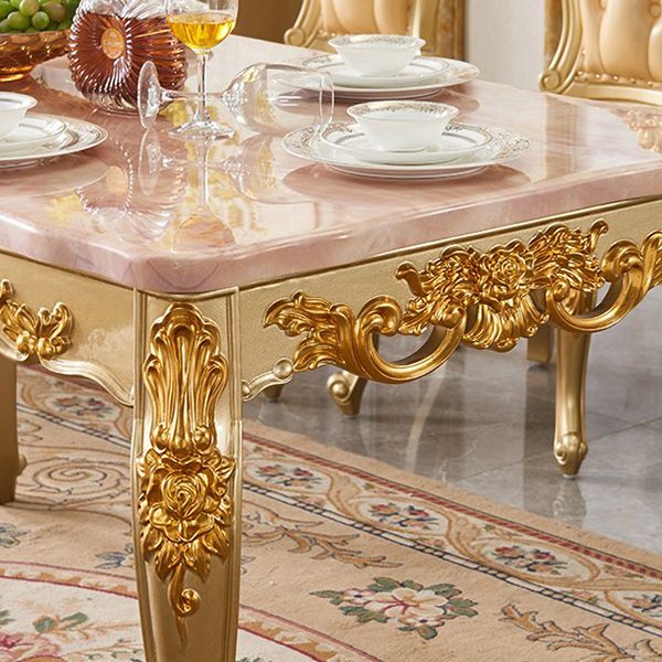 Mesa rectangular victoriana de madera maciza con tapa de mármol y 4 patas de madera