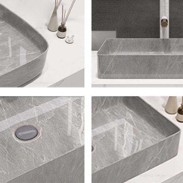 Modern Bathroom Sink Porcelain Rectangular Vessel Sink with Pop-Up Drain