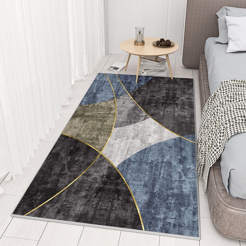 Gray Black Modern Rug Polyester Graphic Rug Non-Slip Backing Rug for Living Room