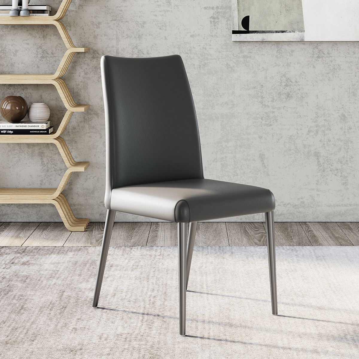 Chaise de salle à manger sans accoudoirs de style moderne, chaises de salle à manger rembourrées en cuir à dossier solide (Ensemble de 2)