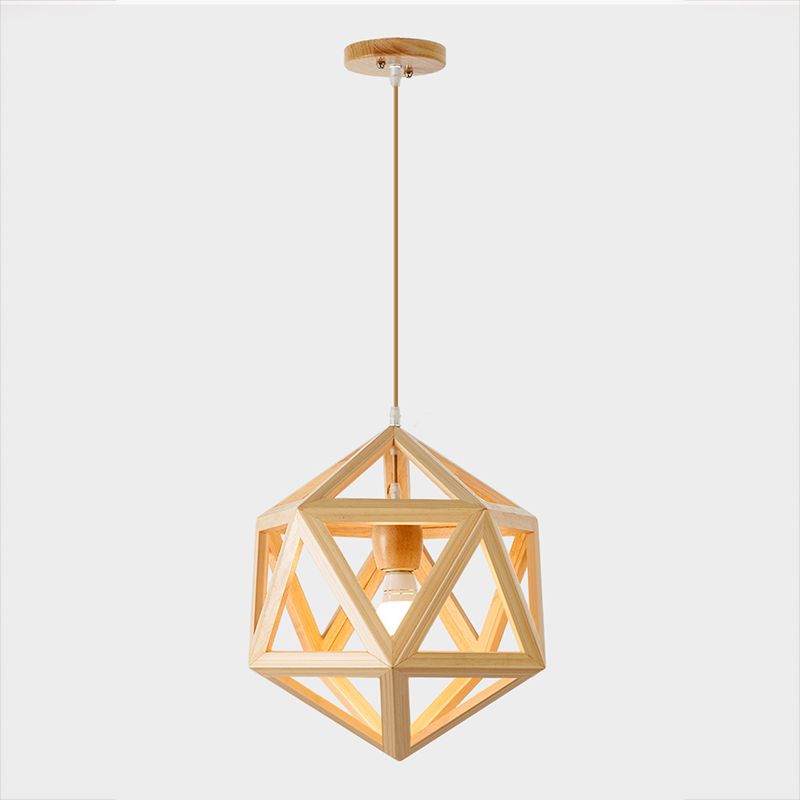 Unique Shade Hanging Lighting Modern Style Rubber Wood 1 Light Hanging Lamp for Bedroom