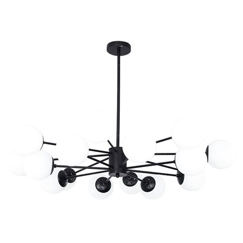 Minimalismo negro Candelera de vidrio Molecular Styling White Globe Shade Lámpara colgante para comedor