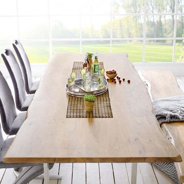 Rectangle Wood Color Dining Table Solid Wood Table Glam Style with Double Pedestal