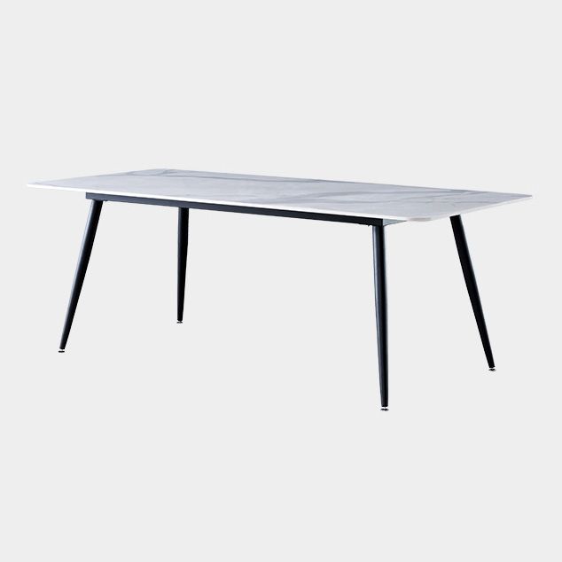 Metal Industrial Rectangle Dining Table Sintered Stone Table with 4 Black Legs