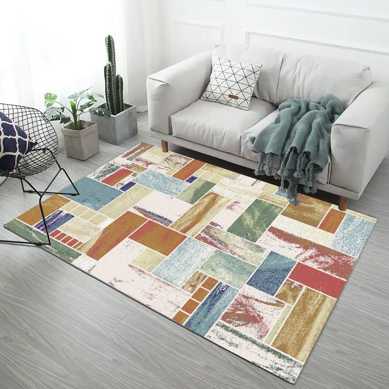 White Simple Carpet Polyester Graphic Carpet for Drawing Carpet for Living Room
