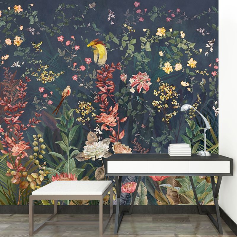 Big Wall Decor Dense Flower and Stem Mural Wallpaper for Accent Wall, Pastel Green, Custom-Made