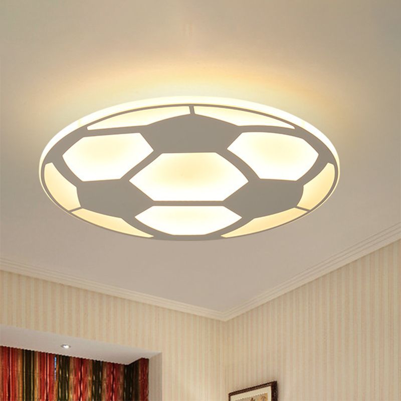 Sport Flat Soccer Flush Ceiling Light Acrylic Ceiling Mount Light in White for Kid Bedroom