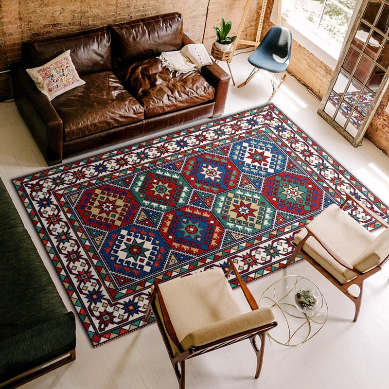 Bohemian Multicolor Rug Tribal Totem Polyester Carpet Stain Resistant Area Rug for Living Room