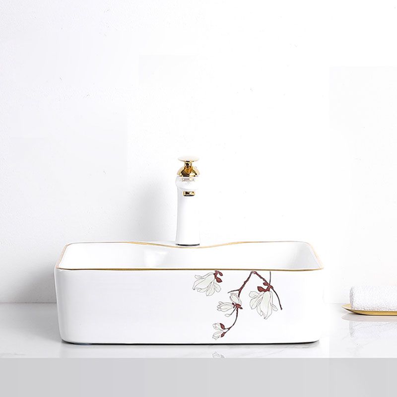 Traditional Vessel Sink Round Porcelain with Faucet Vessel Bathroom Sink