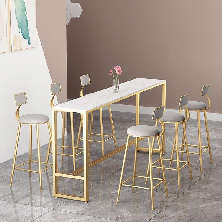 Glam 1/4/7 Pieces Bar Table Set Rectangle Stone Counter Table with High Stools for  Cafe