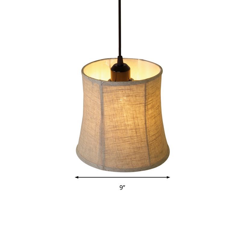 Flaxen Drum Shape Pendant Fixture Classical Fabric 1 Light Living Room Hanging Ceiling Light