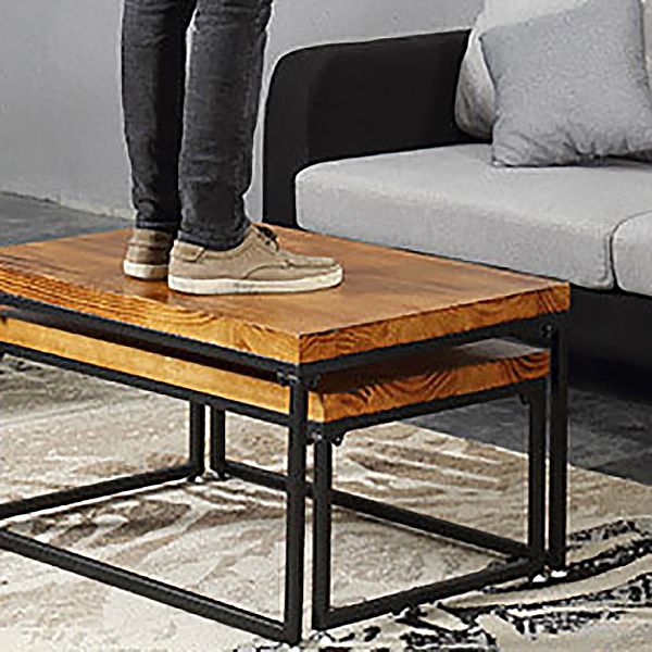 Modern Simple Wood Rectangular Coffee Table Sled 2 Nesting Cocktail Table Set