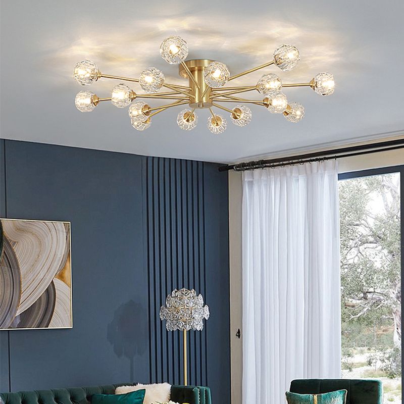 Zeitgenössischer Globe Flush Light Crystal Flush Mount Deckenleuchte in Gold